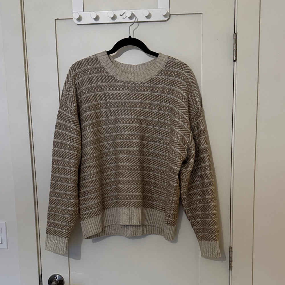 tentree Beige Striped Crew Neck Sweater
